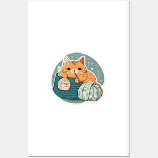 Cute Sleepy Little Kitty Cat Knitten Kitten Posters and Art